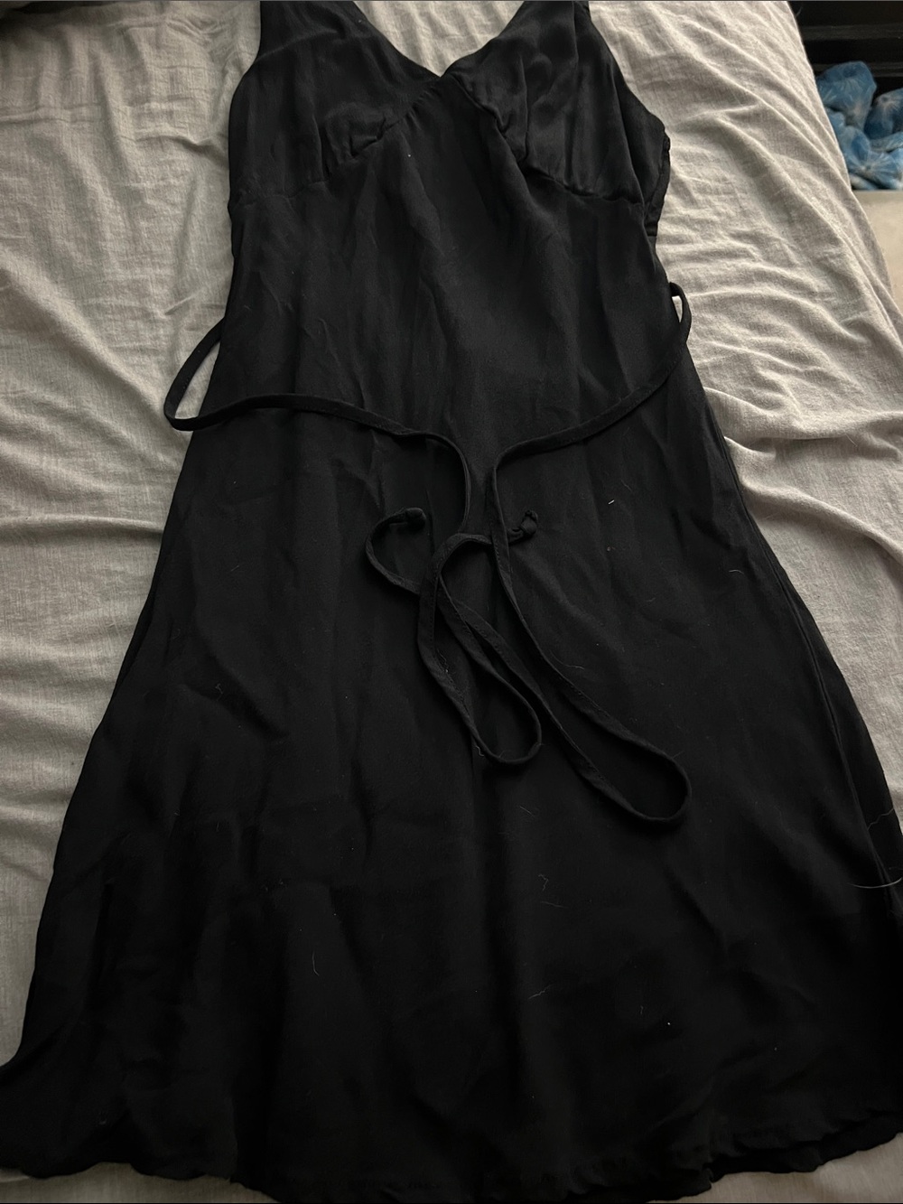 wild fable Black Midi Slip Dress with Waist Tie